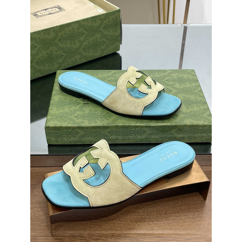 G*u*i interlocking g cut-out sandals blue/yellow