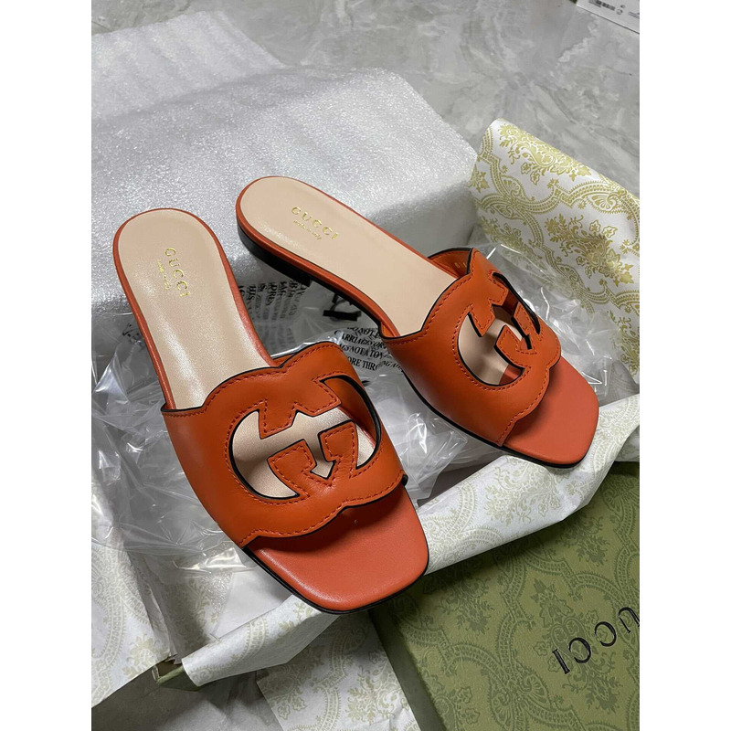 G*u*i interlocking g cut-out sandals brick red