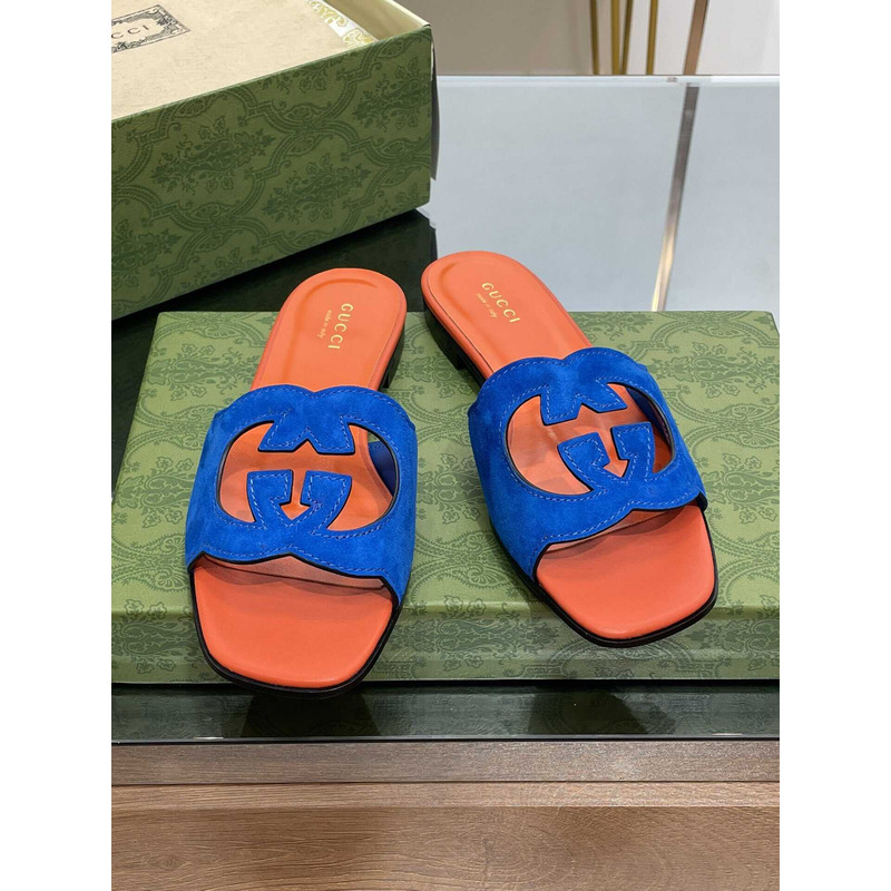 G*u*i interlocking g cut-out sandals blue /orange