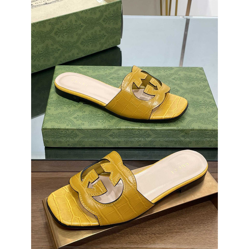 G*u*i interlocking g cut-out sandals  yellow