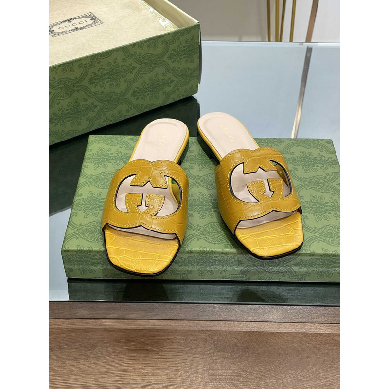 G*u*i interlocking g cut-out sandals  yellow