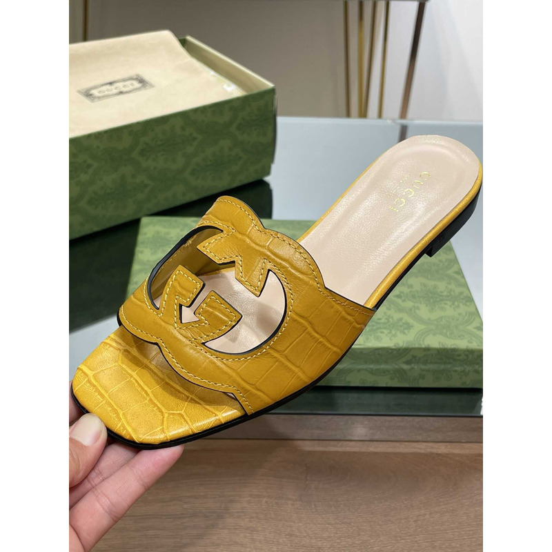 G*u*i interlocking g cut-out sandals  yellow