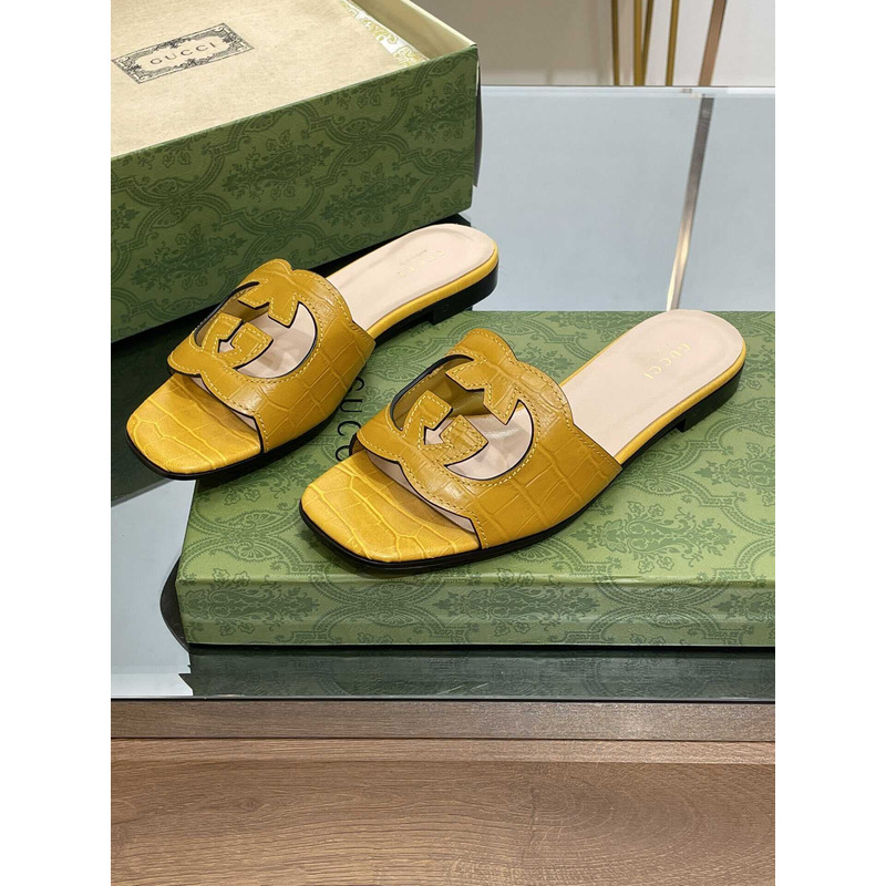 G*u*i interlocking g cut-out sandals  yellow