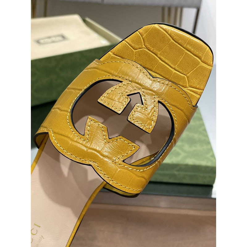 G*u*i interlocking g cut-out sandals  yellow