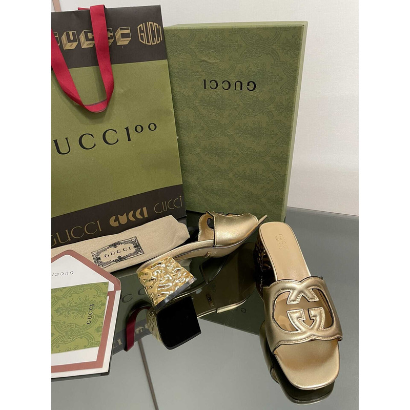 G*u*i interlocking g cut-out sandals gold