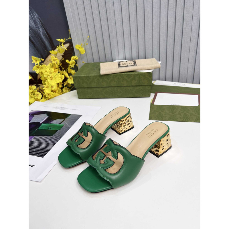 G*u*i interlocking g cut-out sandals green