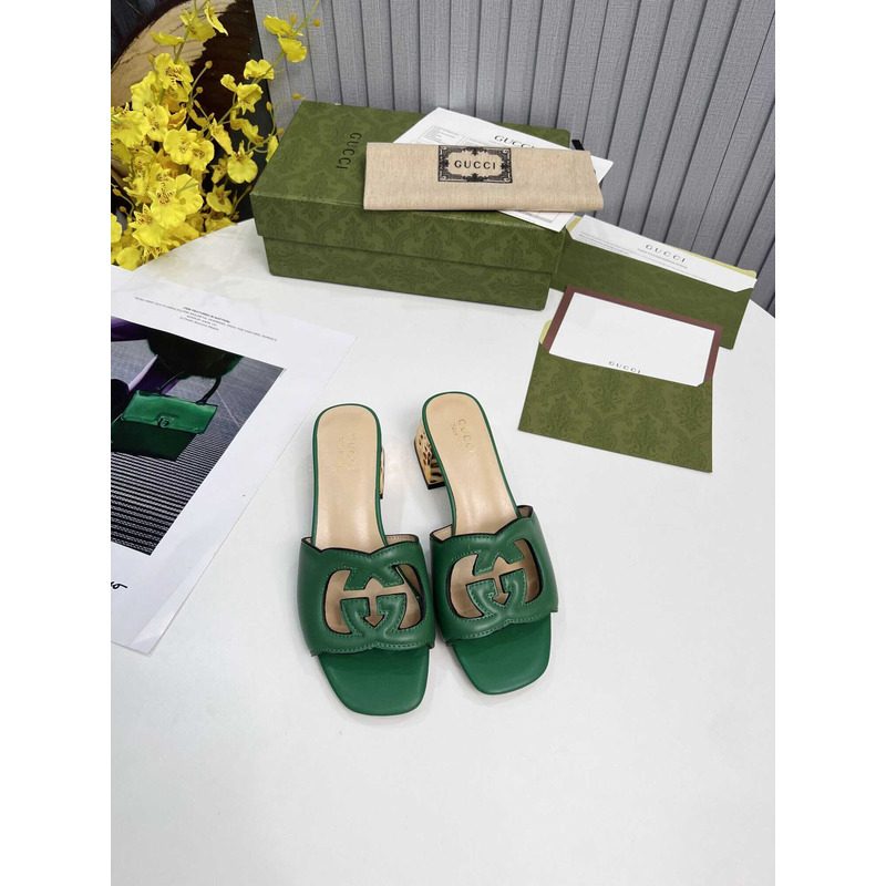 G*u*i interlocking g cut-out sandals green