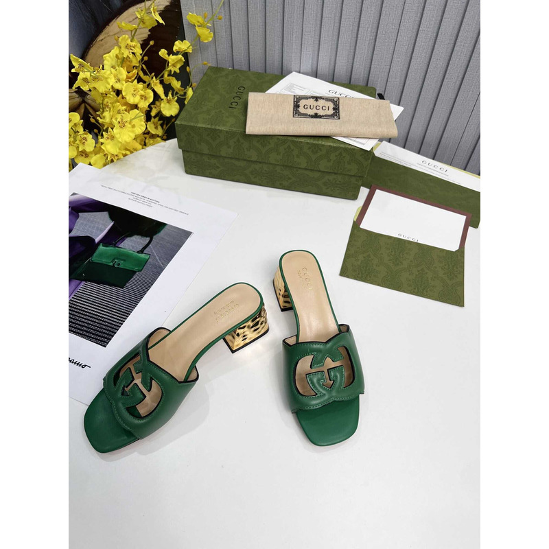 G*u*i interlocking g cut-out sandals green