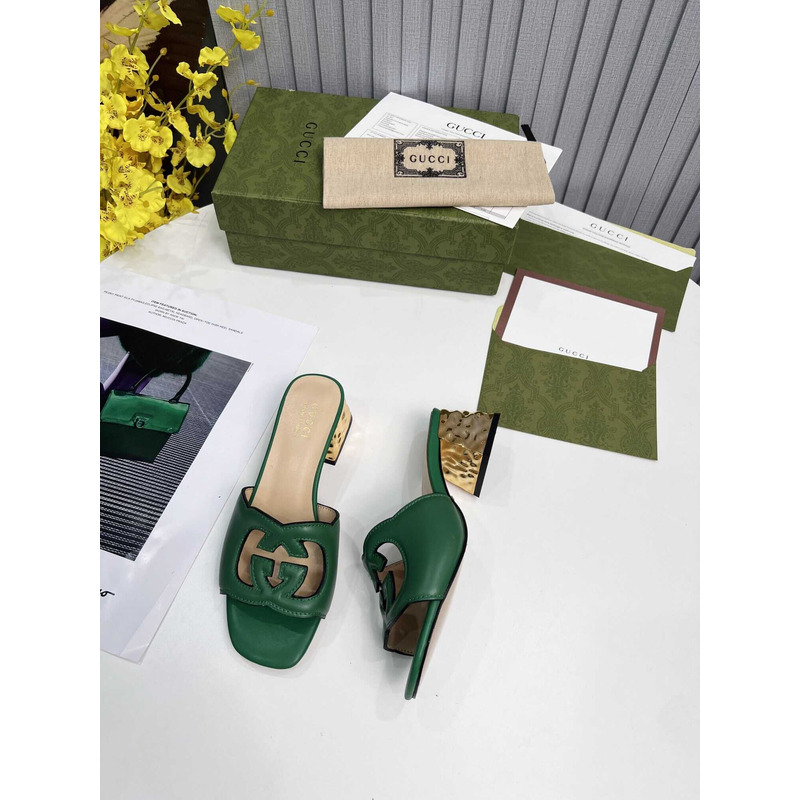 G*u*i interlocking g cut-out sandals green