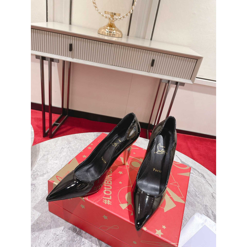 Ch**an louboutin hot chick patent leather pumps 100 black