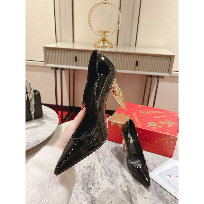 Ch**an louboutin hot chick patent leather pumps 100 black