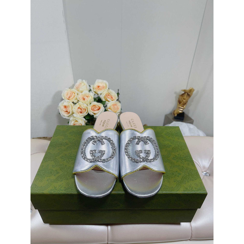 G*u*i bruce 35mm crystal logo sandals silver