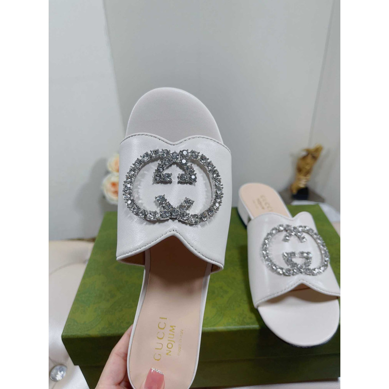 G*u*i bruce 35mm crystal logo sandals white