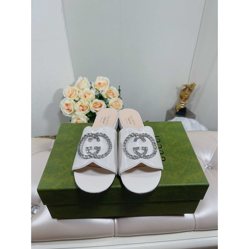 G*u*i bruce 35mm crystal logo sandals white