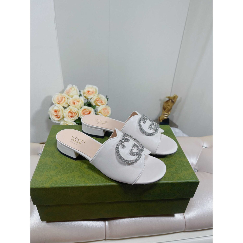 G*u*i bruce 35mm crystal logo sandals white