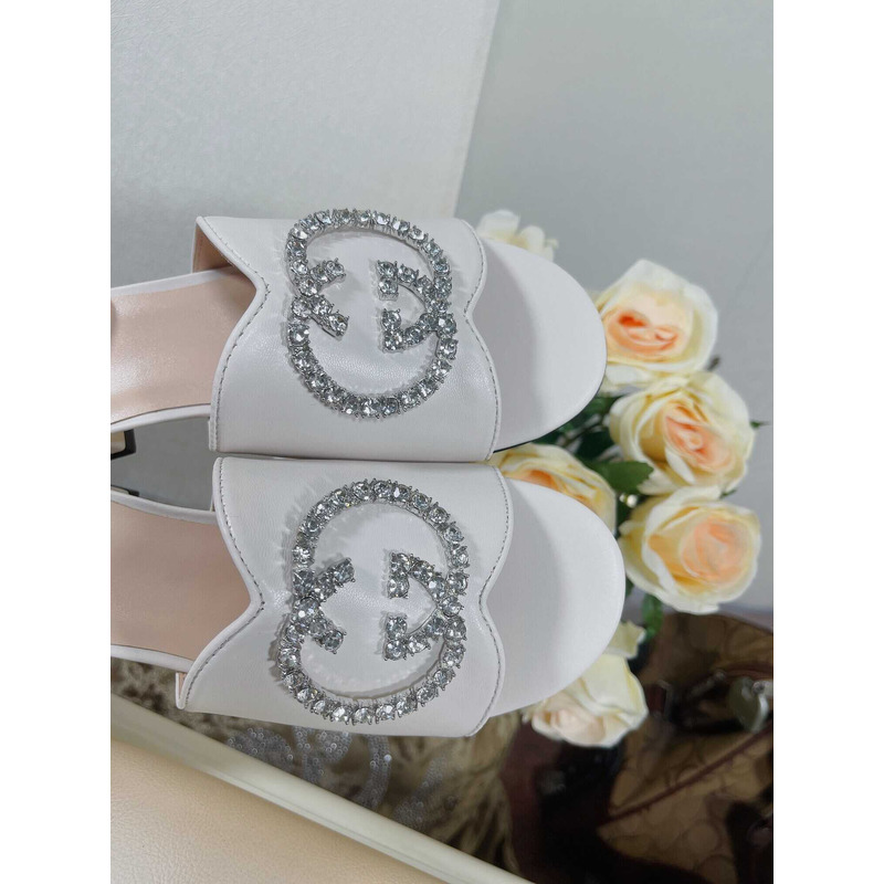 G*u*i bruce 35mm crystal logo sandals white