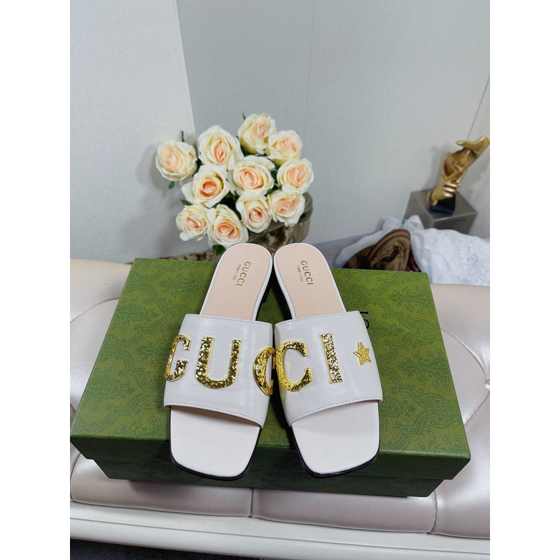 G*u*i cara logo women\''s sandal white