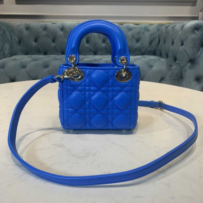 D*or blue cannage quilted leather mini lady D*or bag