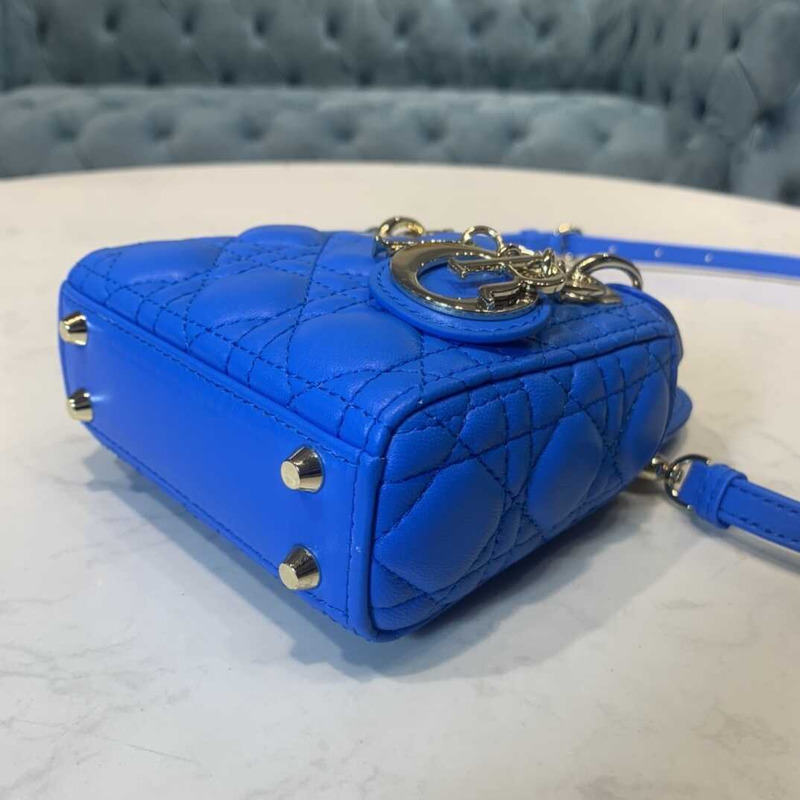 D*or blue cannage quilted leather mini lady D*or bag