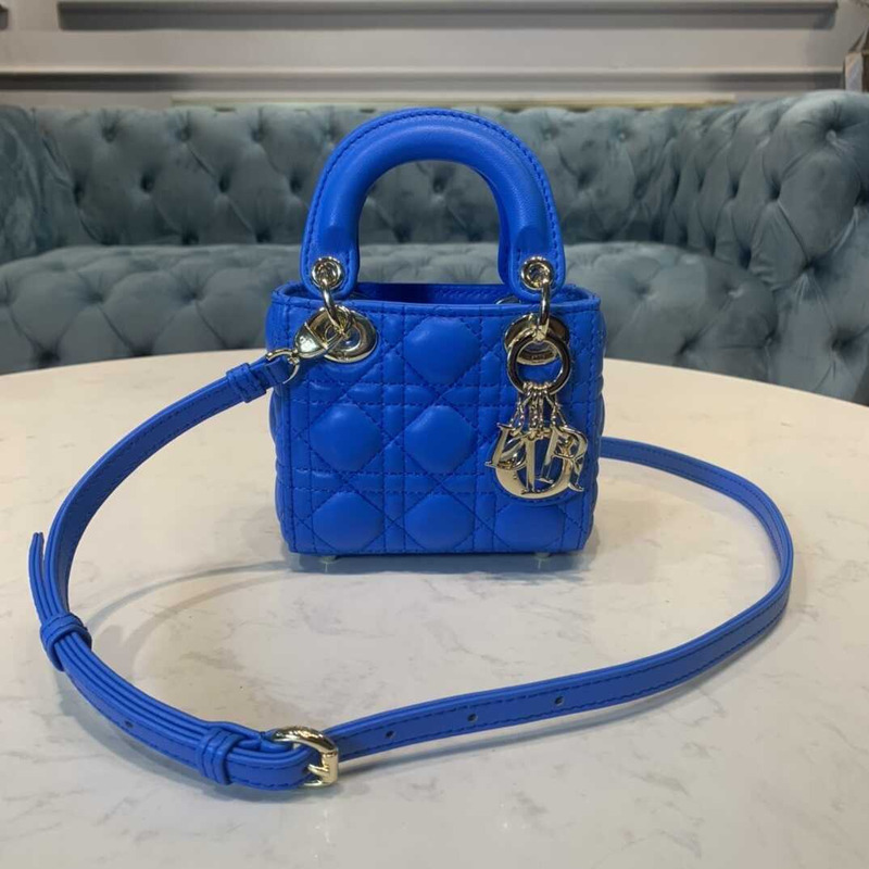 D*or blue cannage quilted leather mini lady D*or bag