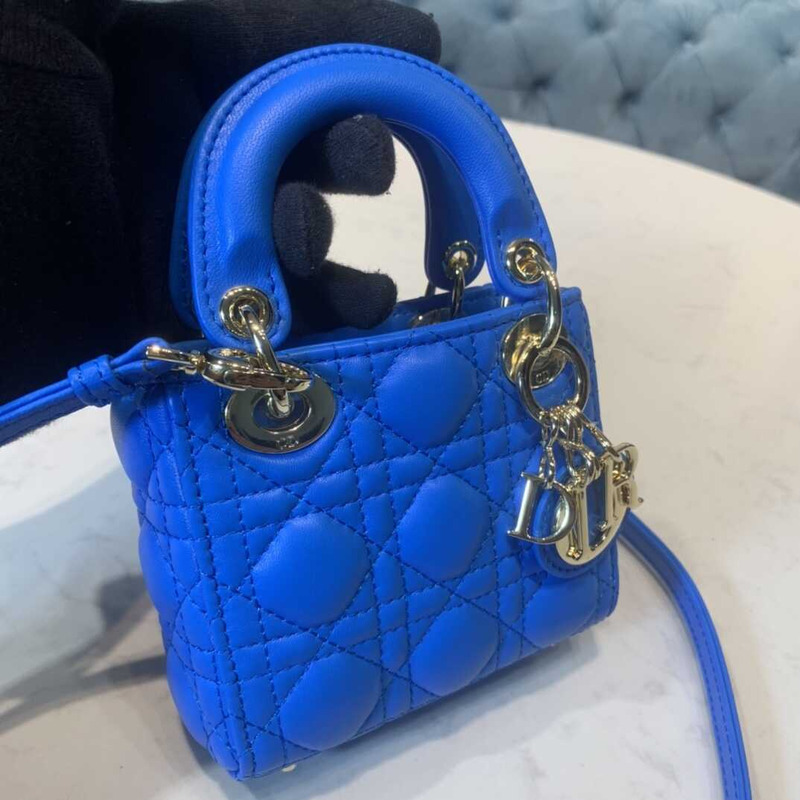 D*or blue cannage quilted leather mini lady D*or bag