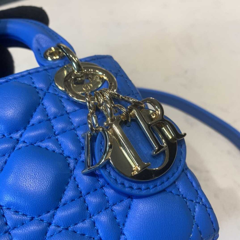 D*or blue cannage quilted leather mini lady D*or bag