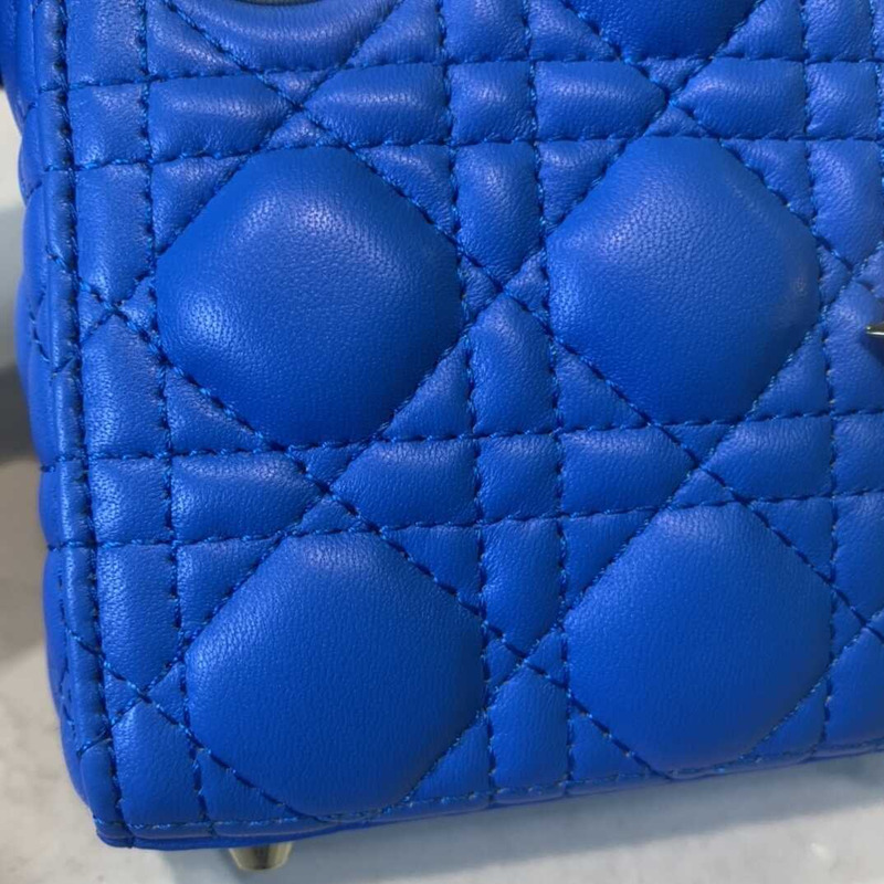 D*or blue cannage quilted leather mini lady D*or bag