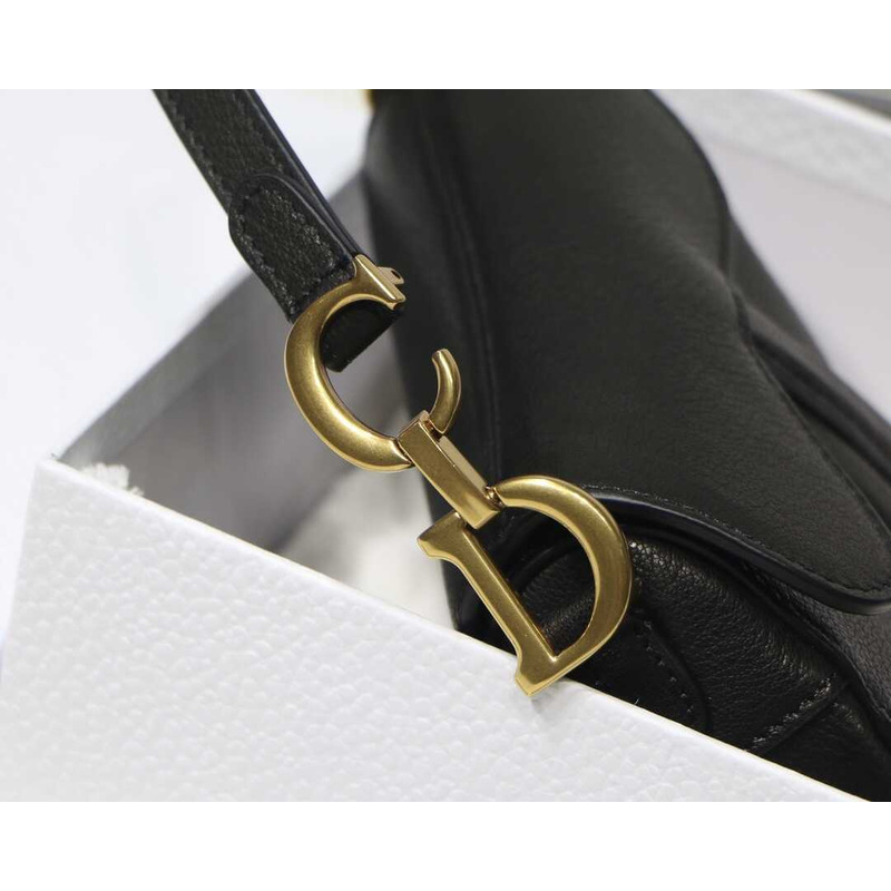 D*or mini saddle bag grained calfskin black