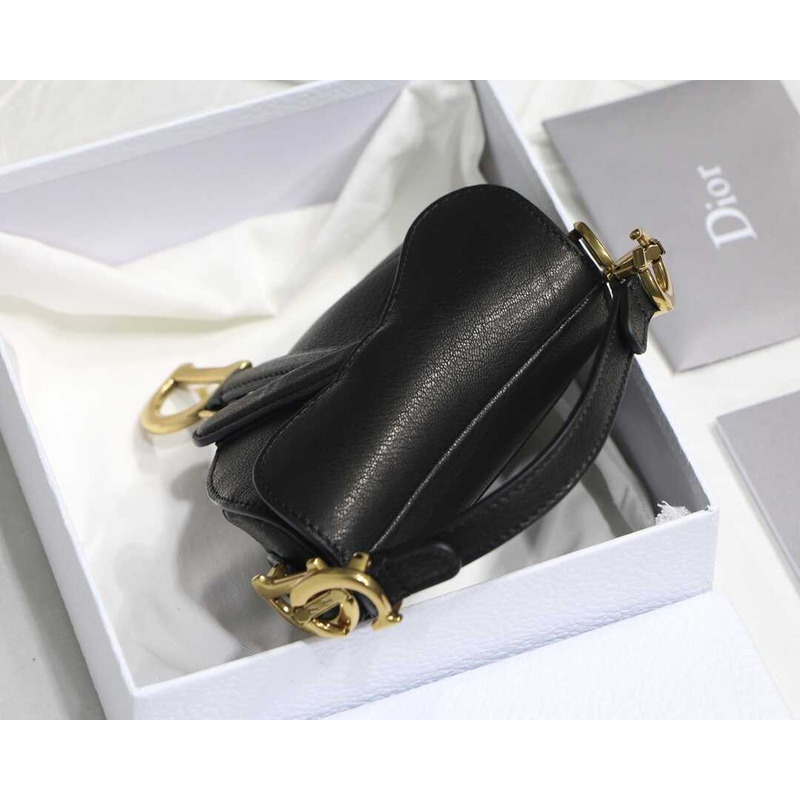 D*or mini saddle bag grained calfskin black