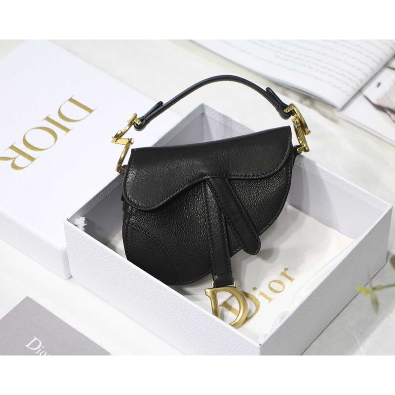 D*or mini saddle bag grained calfskin black