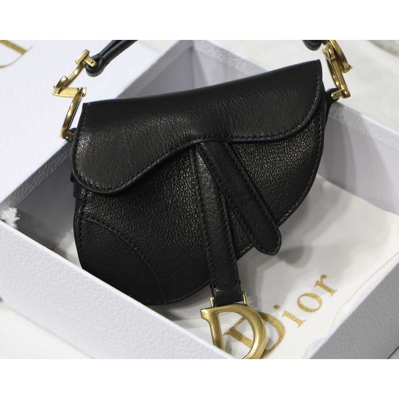 D*or mini saddle bag grained calfskin black