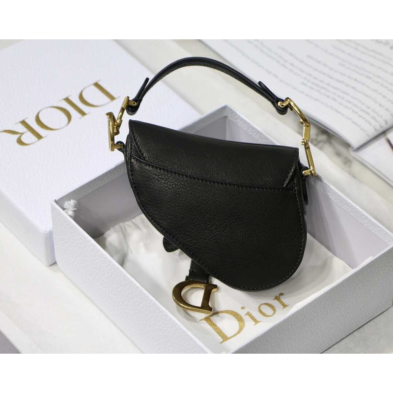 D*or mini saddle bag grained calfskin black