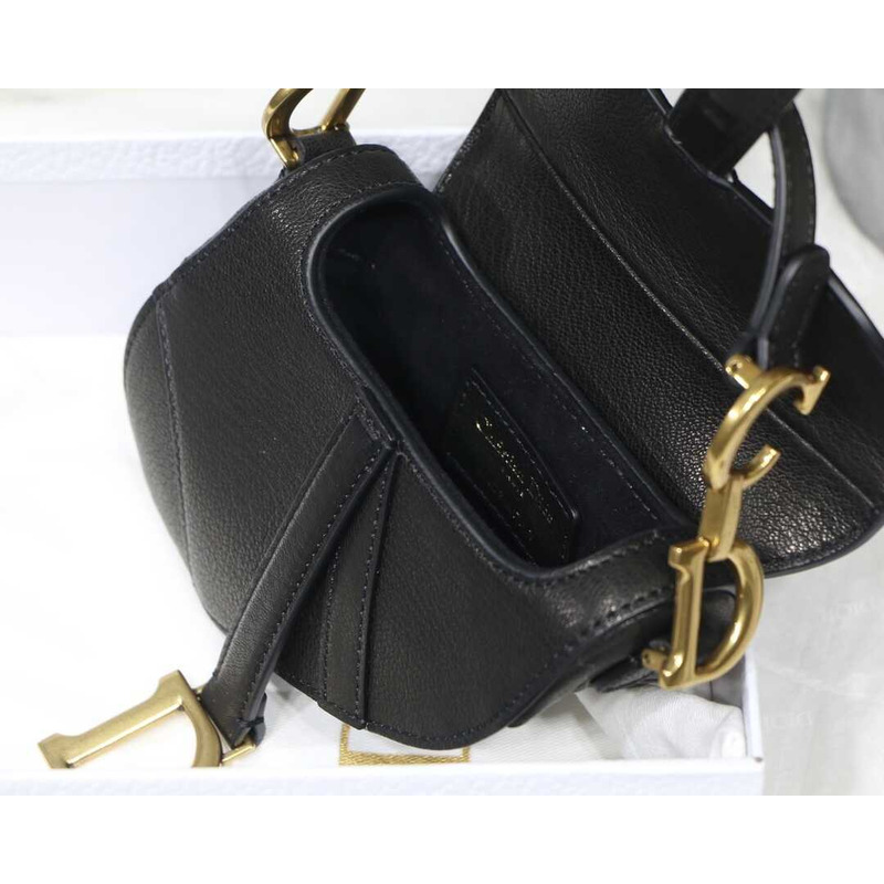 D*or mini saddle bag grained calfskin black