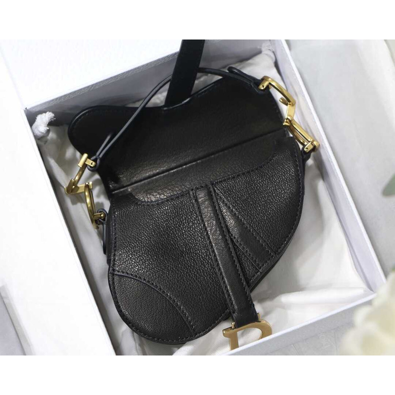 D*or mini saddle bag grained calfskin black