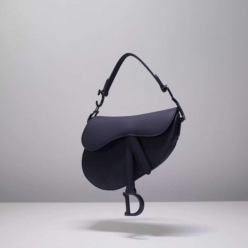 D*or saddle bag with strap bag black ultramatte calfskin