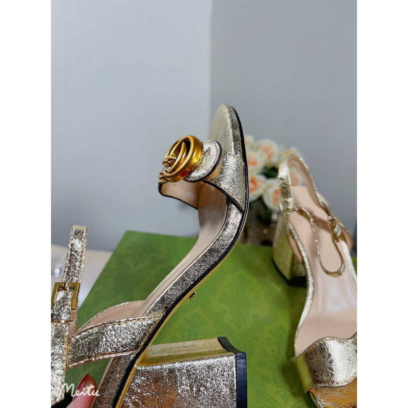 G*u*i leather heels sandal gold