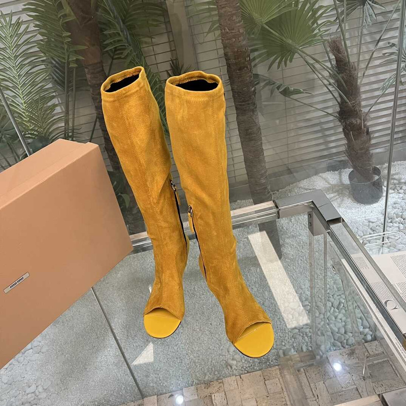 Miu Miu Open Toe Suede Boots Yellow