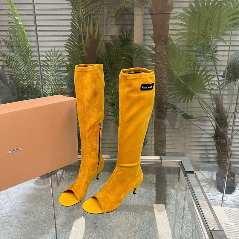 Miu Miu Open Toe Suede Boots Yellow