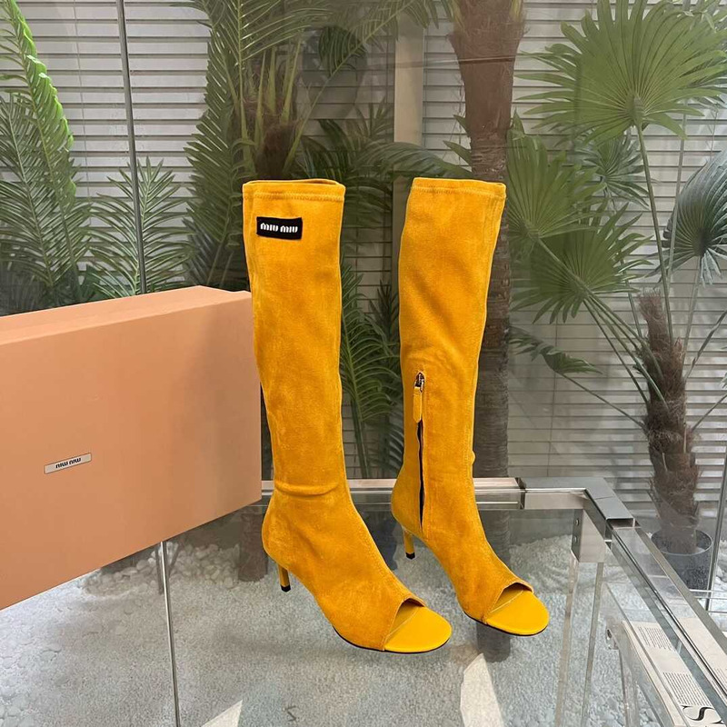 Miu Miu Open Toe Suede Boots Yellow