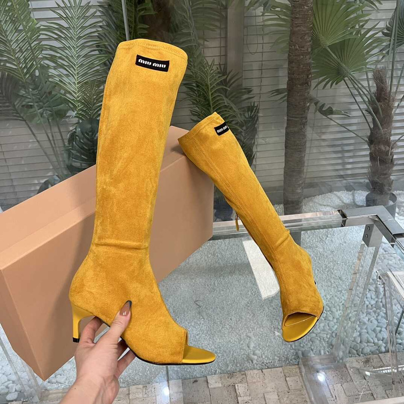 Miu Miu Open Toe Suede Boots Yellow