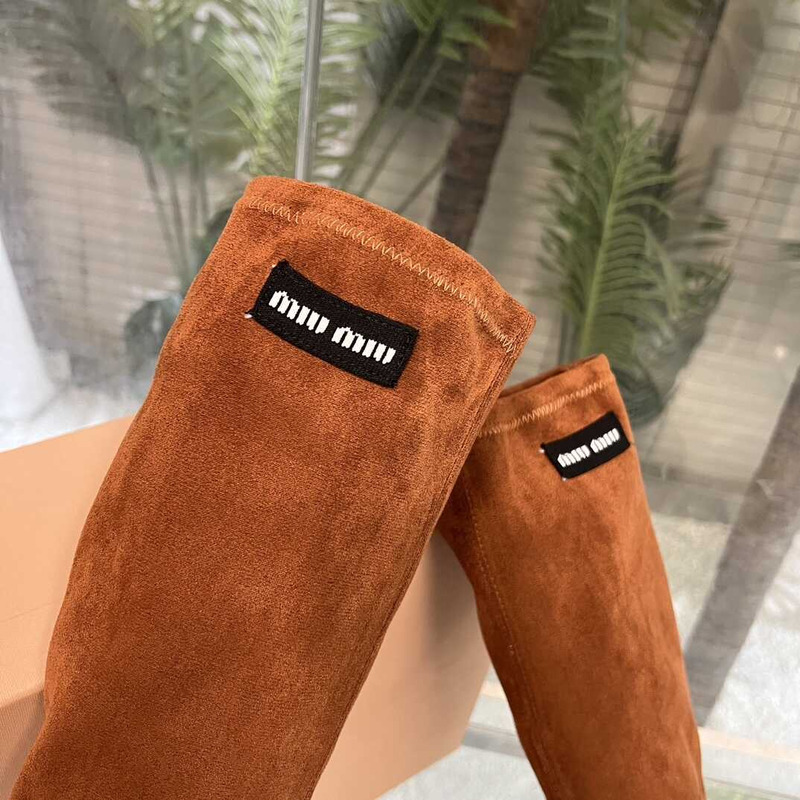 Miu Miu Open Toe Suede Boots Brown