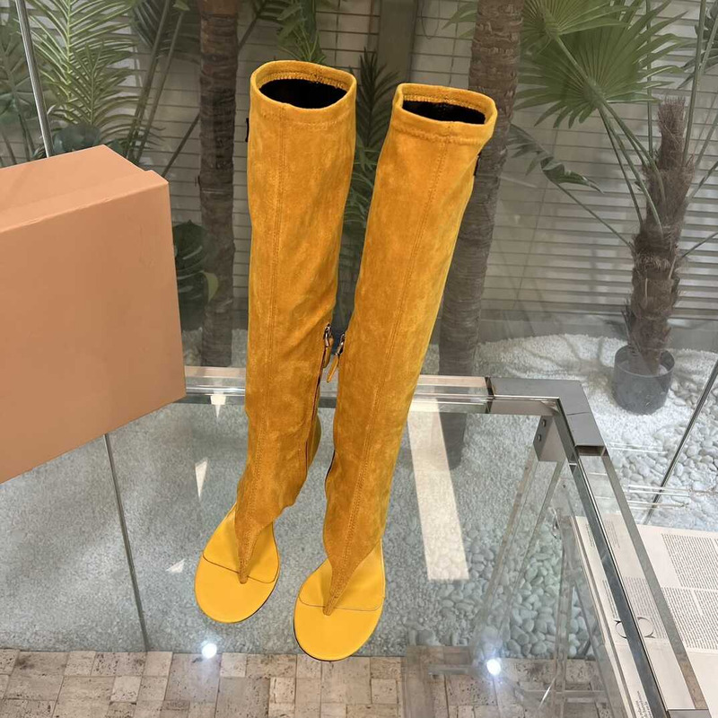 Miu Miu Women\''s Suede Thong Boots Yellow