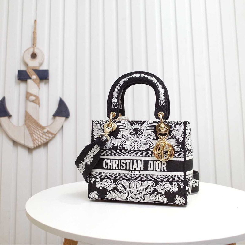 D*or medium lady d-lite bag black and white ornamental cornely-effect embroidery