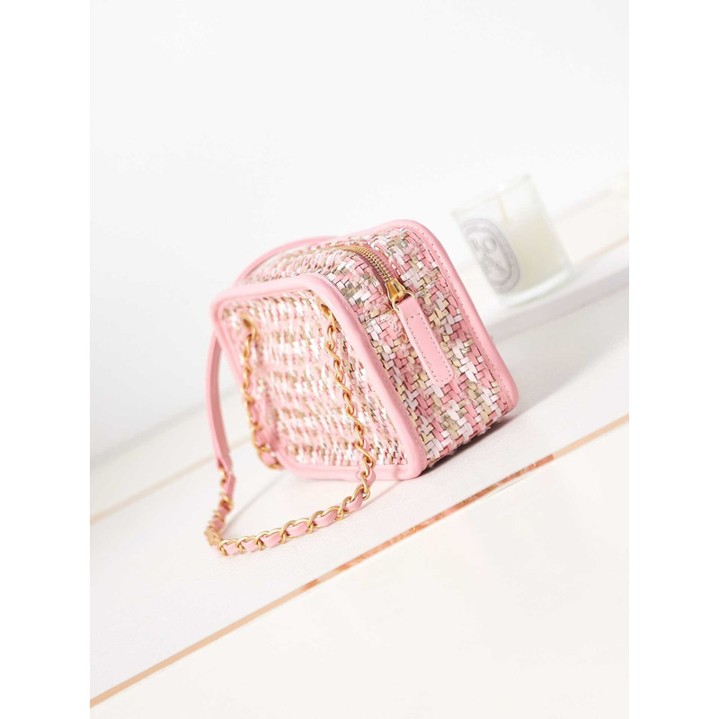 Ch*el small camera bag pink, white and gold