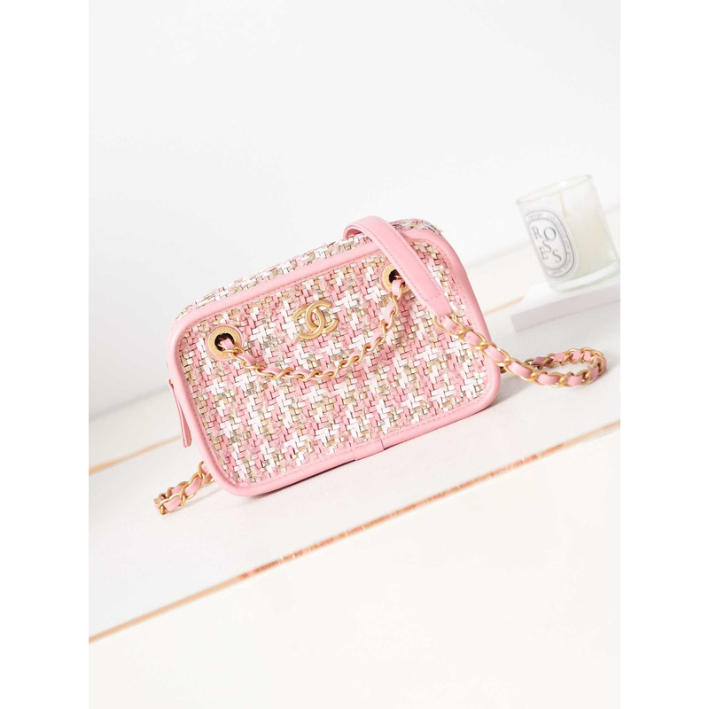 Ch*el small camera bag pink, white and gold