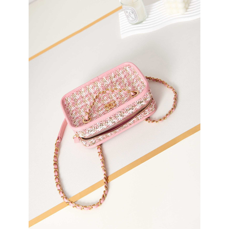 Ch*el small camera bag pink, white and gold