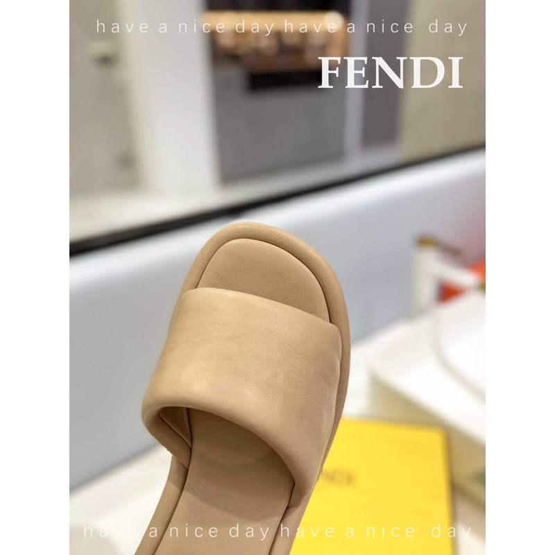 F**di baguette nappa leather slides tan