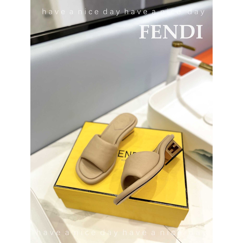 F**di baguette nappa leather slides tan