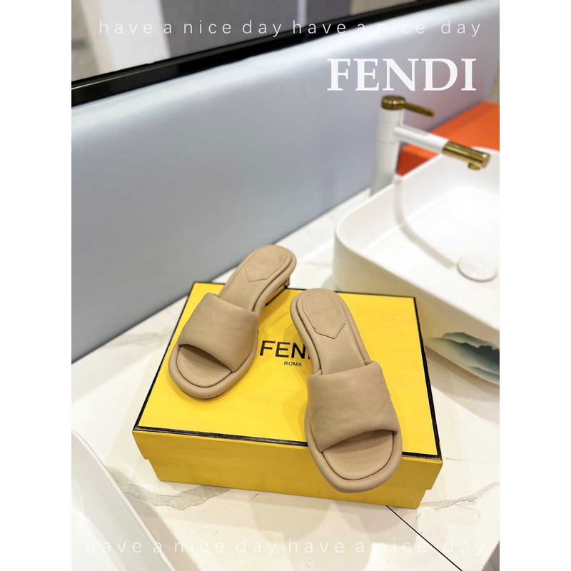 F**di baguette nappa leather slides tan