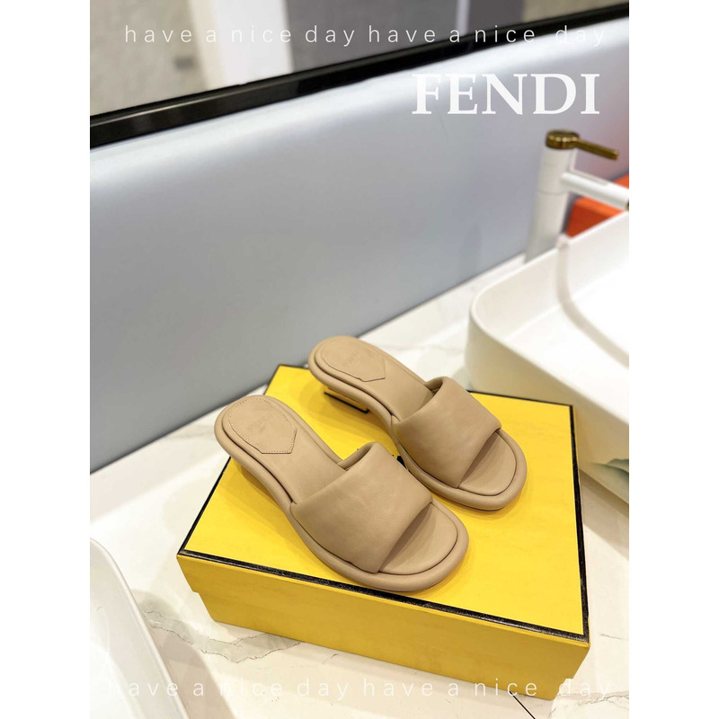 F**di baguette nappa leather slides tan